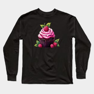 A Raspberry Cupcake Illustration Design Long Sleeve T-Shirt